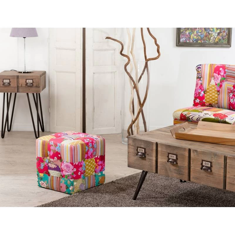 Pouf Carré Tissu Bohème – Image 2