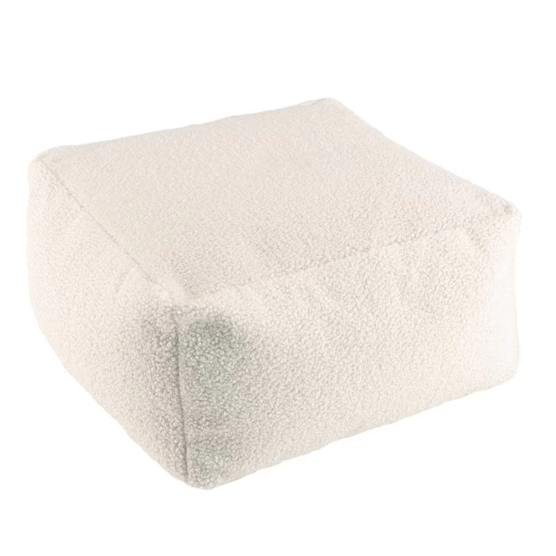 Pouf Carré 53x53cm Tissu Bouclette Blanc