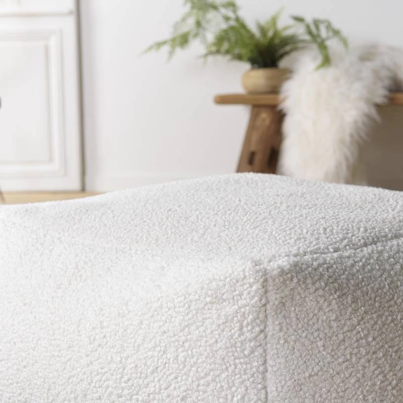 Pouf Carré 53x53cm Tissu Bouclette Blanc – Image 5