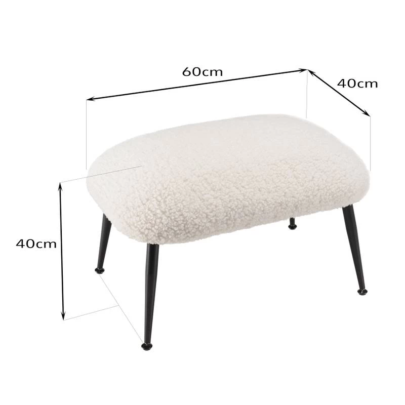 Tabouret Cosy Tissu Bouclette Blanc – Image 8