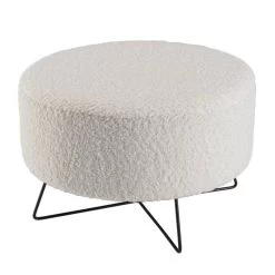 Pouf Rond Tissu Bouclette Blanc